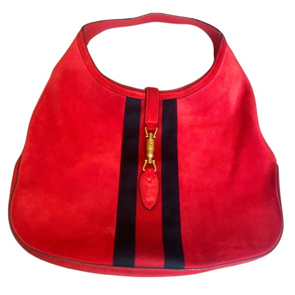 Authentic, Beautiful Red, Suede Gucci Jackie Like new - Picture 3 of 6